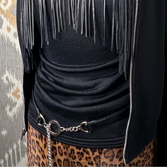 Ralph Lauren Black Label Jet Black Leather Fringe Tank Top - Picture 15 of 16